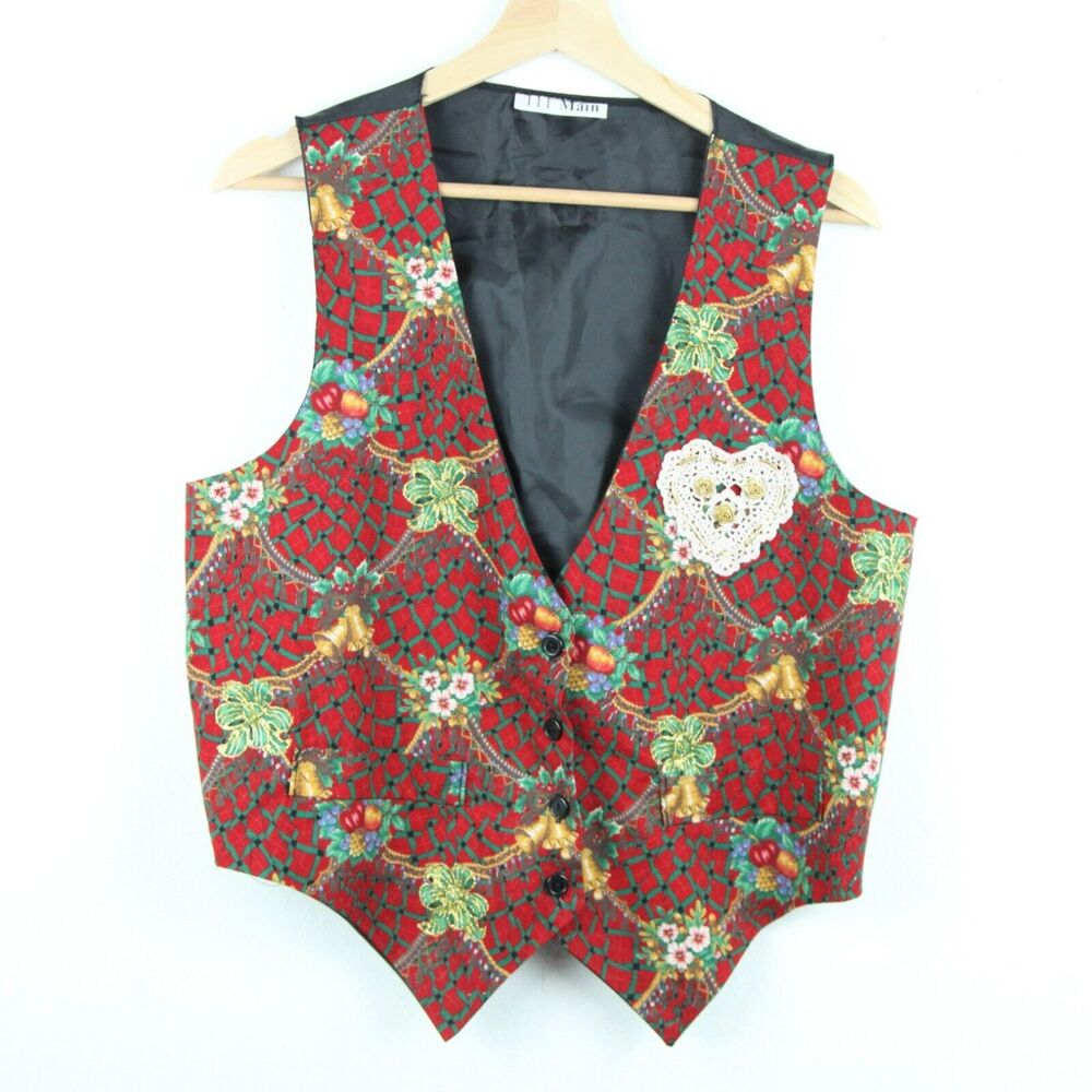 Vintage M L Vest Ugly Christmas Holiday Grannycore 90s Embellished Festive